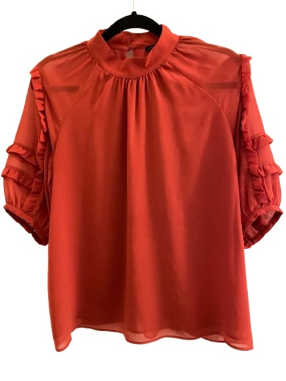 Ann Taylor Ruffle Sleeve Mock Neck Blouse – Rust Red / Small
